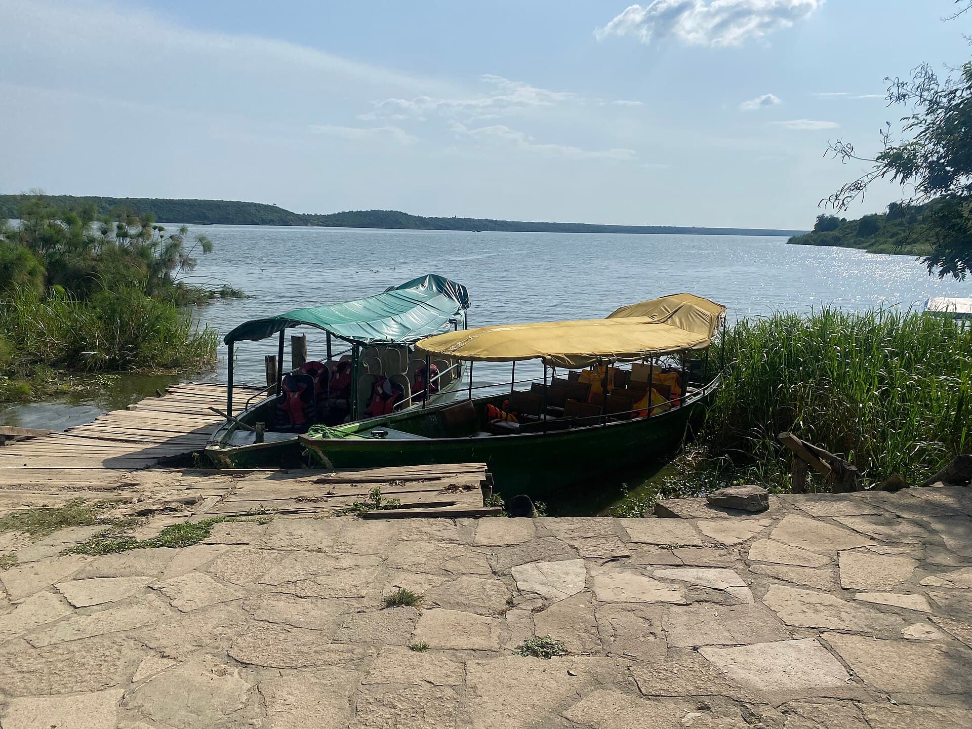 Safari boats on the Kazinga Channel in Queen Elizabeth National Park