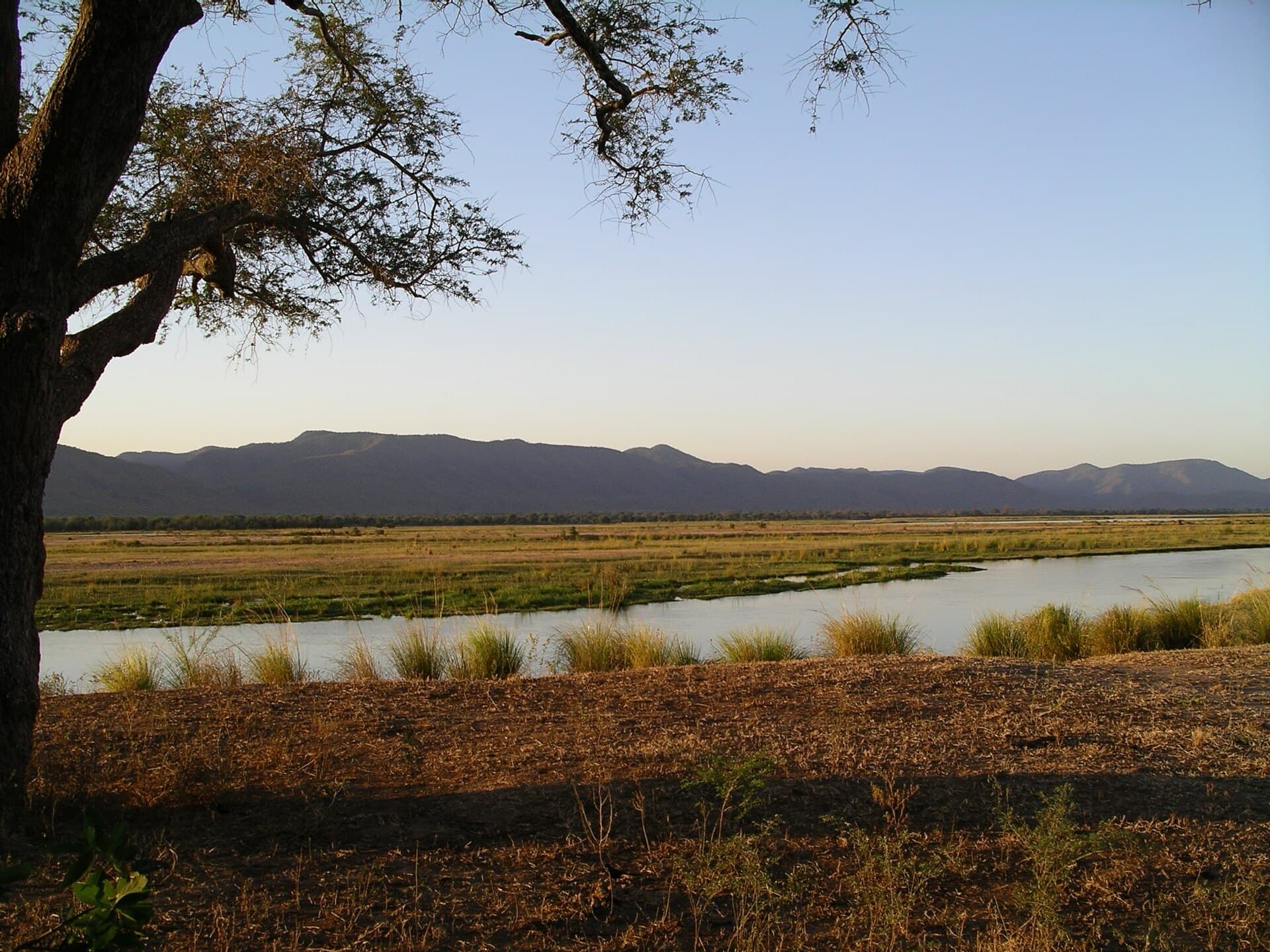 Floodplain and mountains of Mana Pools at dusk